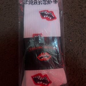 Chrome Hearts White Socks with Red and Black Lip Pattern